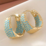 Boucles d'oreilles créoles perlées de couleur or et turquoise | Doré