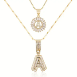 Ensemble collier initial pavé | Or