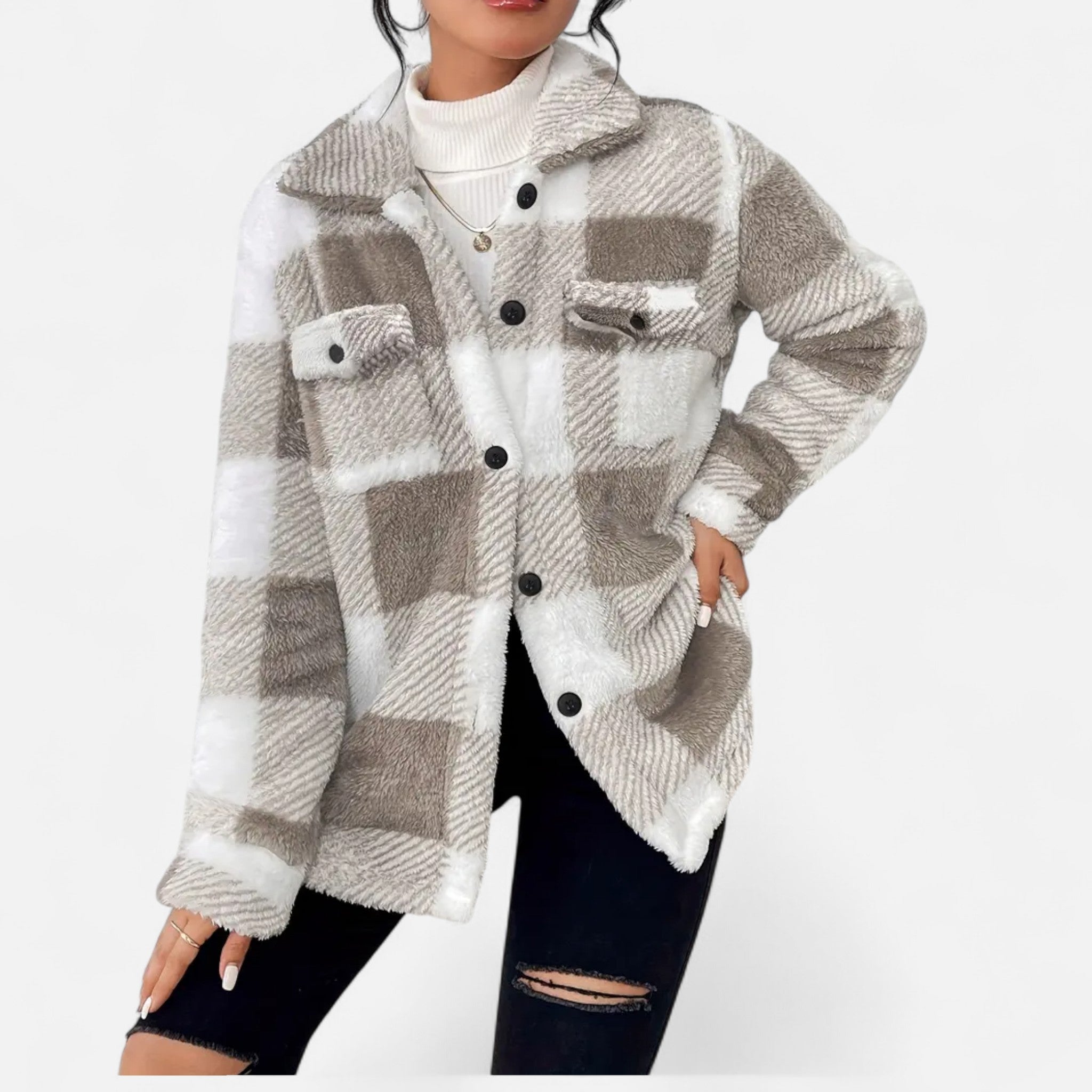 Sophie Laurent | Veste en sherpa à carreaux pour femme