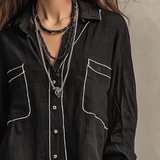 Chemise bohème moderne en lin noir, style décontracté