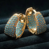Boucles d'oreilles créoles perlées de couleur or et turquoise | Doré