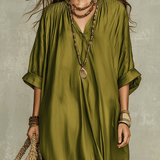 Robe longue bohème décontractée vert olive