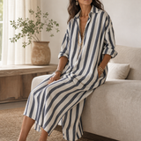 Chemise rayée décontractée Robe longue style bohème