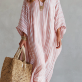 Robe caftan rayée rose pâle, style bohème