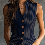 Débardeur rayé sans manches avec col Henley vintage