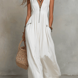 Robe longue bohème blanche zippée sur le devant