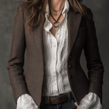 Blazer ajusté vintage en mélange de tweed marron