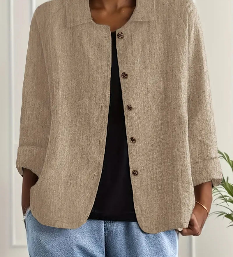 Amélie Rousseau | Veste en lin boutonnée Sky Breeze à l'élégance décontractée pour femme