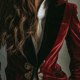 Blazer de luxe en velours noir à col élégant et broderies dorées
