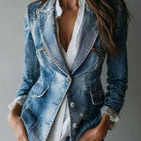 Blazer en jean délavé, coupe tailleur vintage décontractée