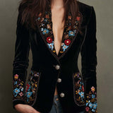 Blazer en velours à broderies florales colorées