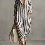Chemise rayée décontractée Robe longue style bohème