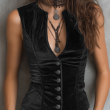 Gilet vintage rond en velours avec col en V