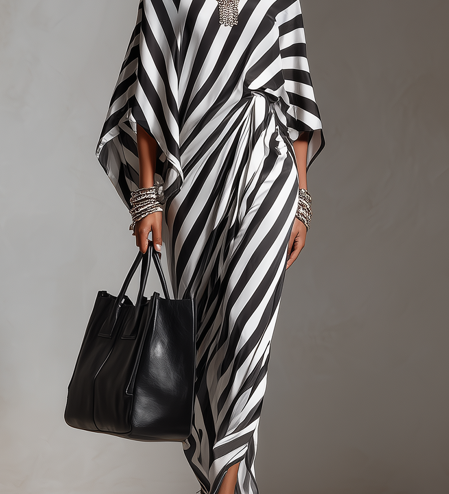 Robe longue asymétrique à rayures monochromes