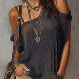 Blouse en tricot à épaules asymétriques rétro