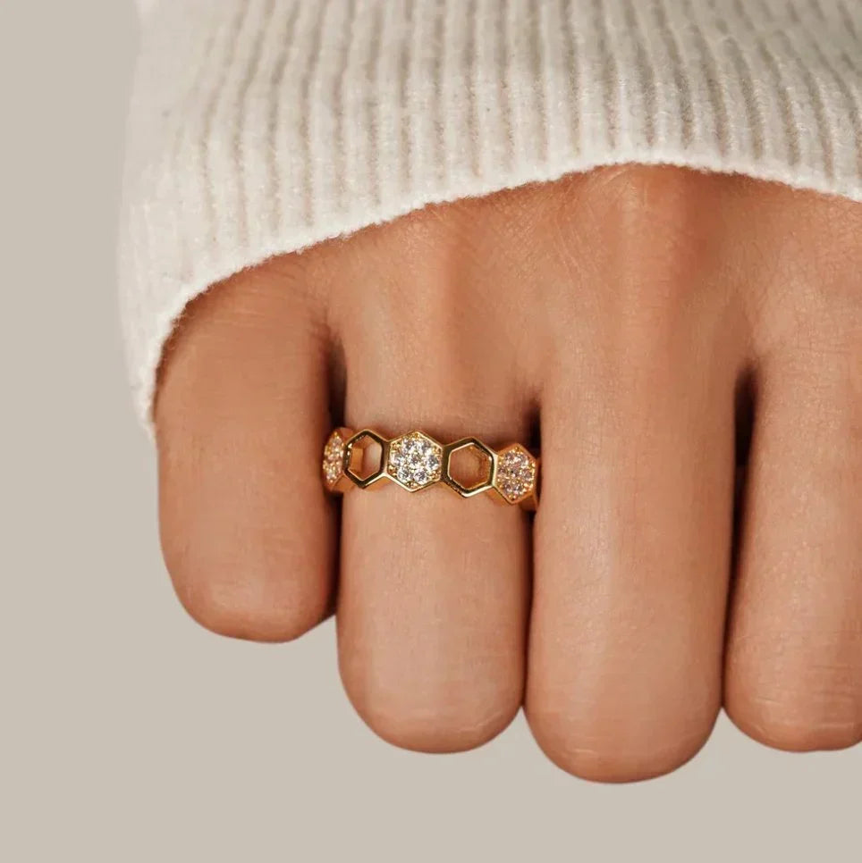 Bague Nid d'abeille Cristal | Or