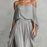 Renata | Ensemble fluide gris avec haut à bretelles et pantalon léger