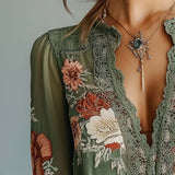 Chemisier bohème en dentelle à imprimé floral