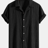 Chemise cubaine en jacquard géométrique et pantalon droit en lin