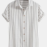 Chemise boutonnée à rayures en mélange de coton et pantalon droit en lin