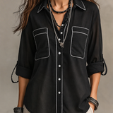 Chemise bohème moderne en lin noir, style décontracté