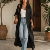 Robe longue bohème noire boutonnée sur le devant