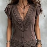 Chemisier vintage en Tencel à col V avec dentelle