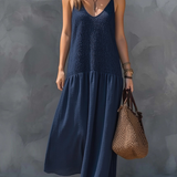 Robe longue bohème en patchwork de coton et lin