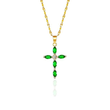 Collier croix émeraude | Doré