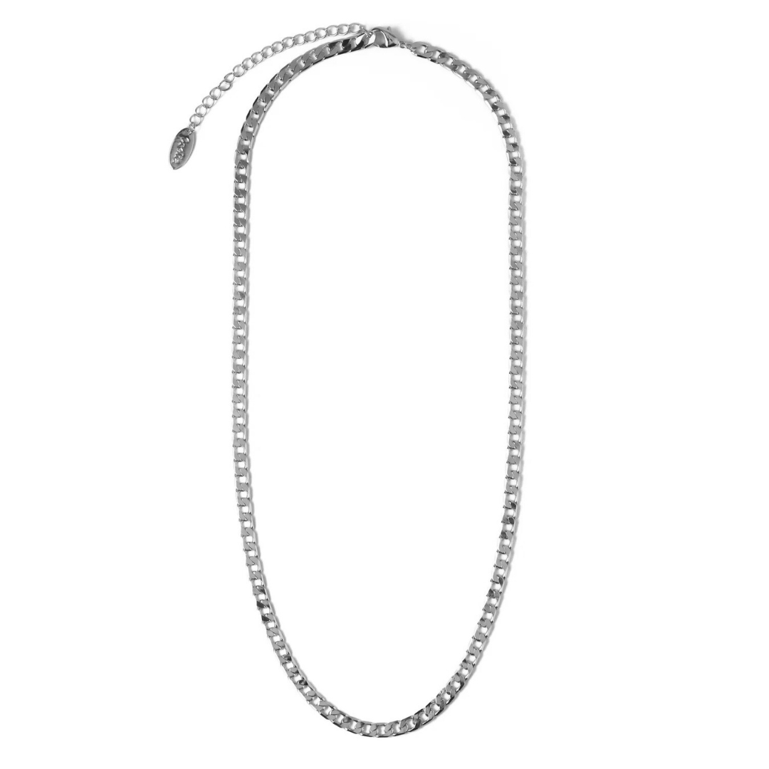 Collier chaîne à maillons gourmette plats | Or blanc
